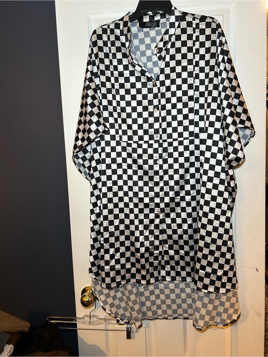 Dressed in LALA Tops - Dressed in LALA Black and White Checkerboard Satin Button-Up Shirt
